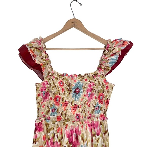 House of Harlow 1960 | Floral Zoey Khaki Smocked Tiered Maxi Dress - Picture 3 of 6